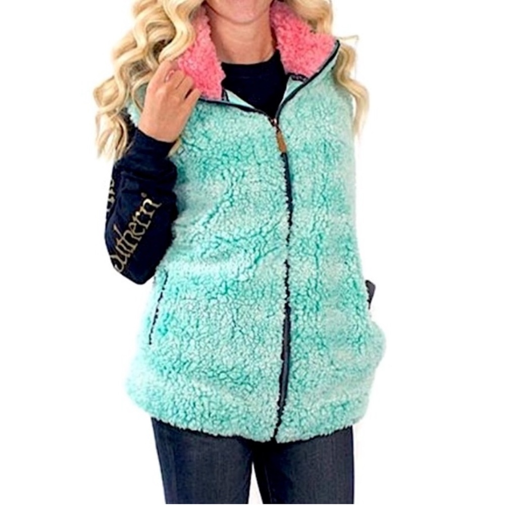 Simply Southern Sherpa Vest Blue Size Large